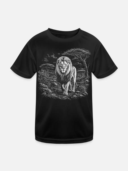 Majestic lion in a wide savannah landscape - Kids Functional T-Shirt - black - Front