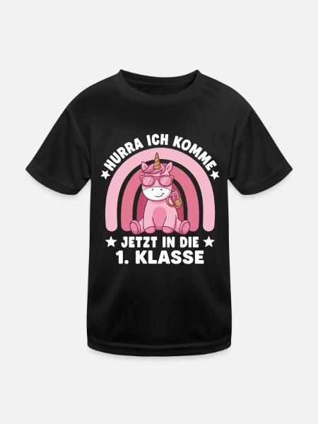 1. Klasse Einhorn Schulstart Einschulung - Kinder Funktions-T-Shirt - Schwarz - Vorne