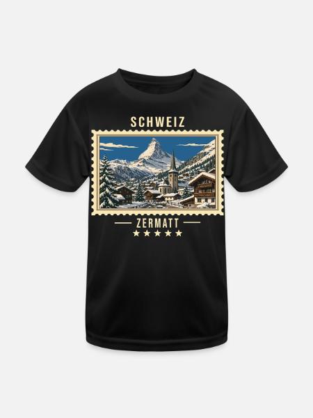 Schweiz Zermatt Winter Vintage Reisemarke - Kinder Funktions-T-Shirt - Schwarz