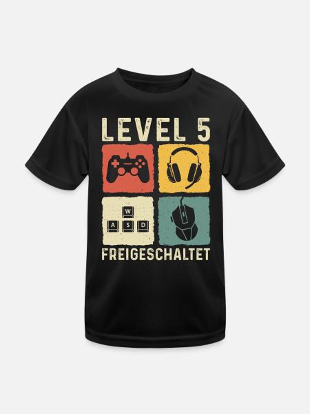 Level 5 freigeschaltet 5. Geburtstag 5 Jahre - Kinder Funktions-T-Shirt - Schwarz
