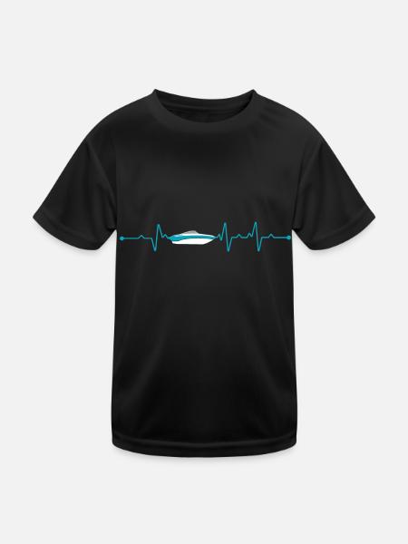 Bootfahren Herzschlag Boot - Kinder Funktions-T-Shirt - Schwarz - Vorne