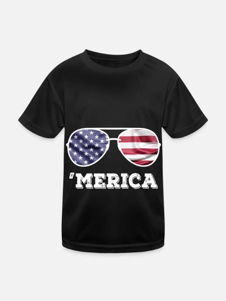 Sunglasses USA Merica 4th of July American Flag - Kids Functional T-Shirt - black - Front