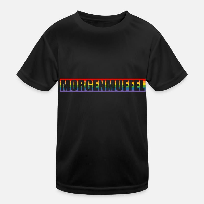 Morgenmuffel regenbogen Silhouette - Kinder Funktions-T-Shirt - Schwarz