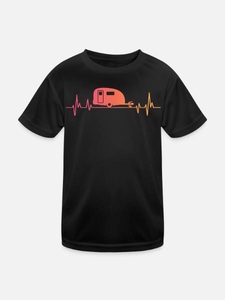 Sunset Heartbeat camper travel caravan - Kids Functional T-Shirt - black - Front