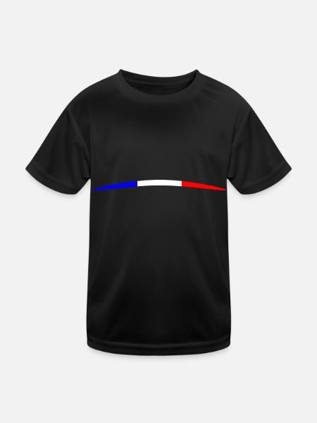 Frankreich - Geschwungenes Design - Neu - Kinder Funktions-T-Shirt - Schwarz - Vorne