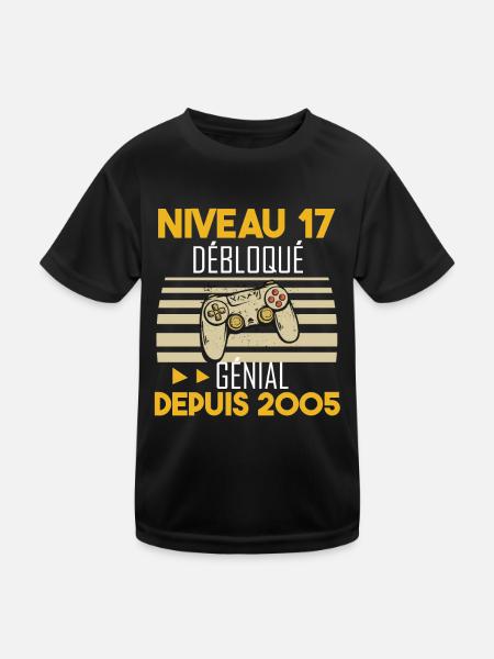 niveau 17 débloqué génial depuis 2005 - T-shirt sport Enfant - noir - Devant