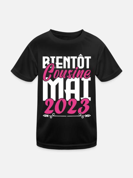 Annonce grossesse. bientôt Cousine Mai 2023. - T-shirt sport Enfant - noir - Devant
