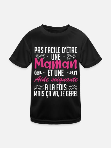 pas facile d'être une maman et une Aide soignante. - T-shirt sport Enfant - noir - Devant