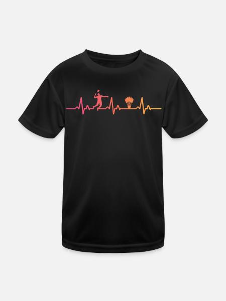 Badminton Sonnenuntergang Herzschlag Badminton - Kinder Funktions-T-Shirt - Schwarz - Vorne