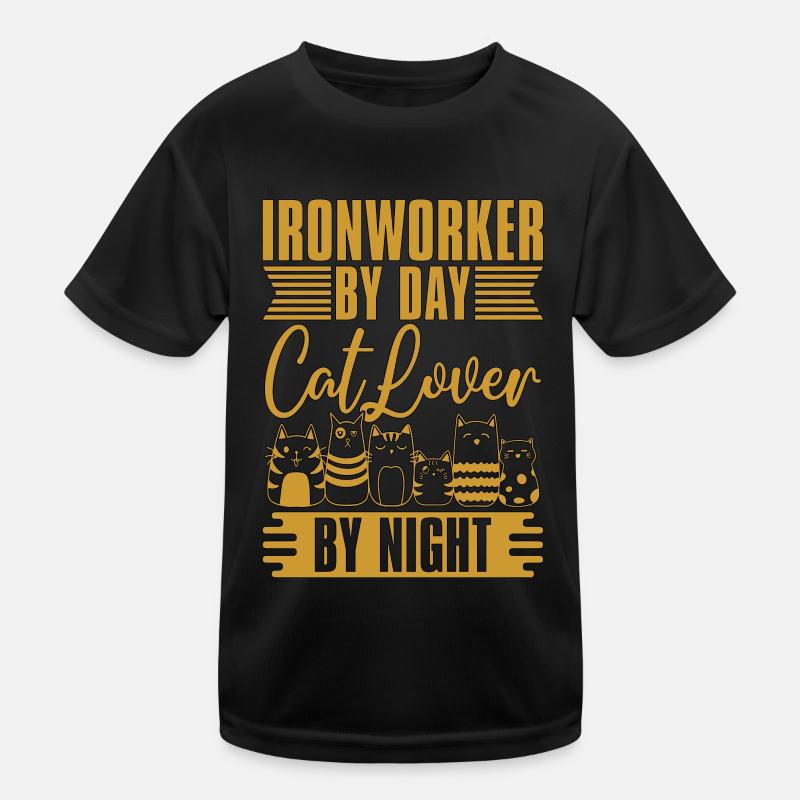 Ironworker By Day Cat Lover Construction Worker Kids Functional T-Shirt