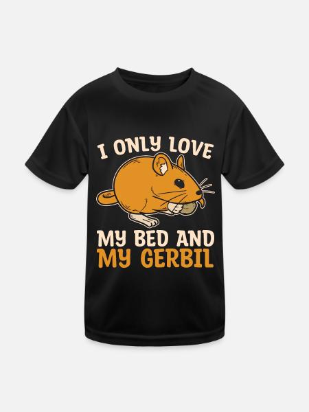 Gerbil I Only Love My Bed And My Gerbil Racing Rat - Kinder Funktions-T-Shirt - Schwarz - Vorne