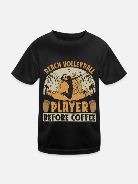 Beach Volleyball Player Before Volleyballer Coffee - Kids Functional T-Shirt - black - Front