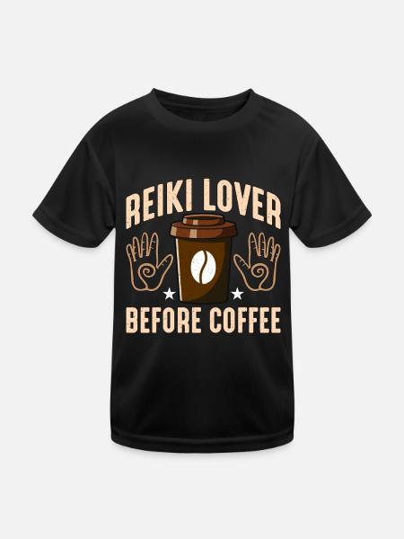 Reiki Lover Before Coffee Meditation Coffee Lover - Kinder Funktions-T-Shirt - Schwarz - Vorne