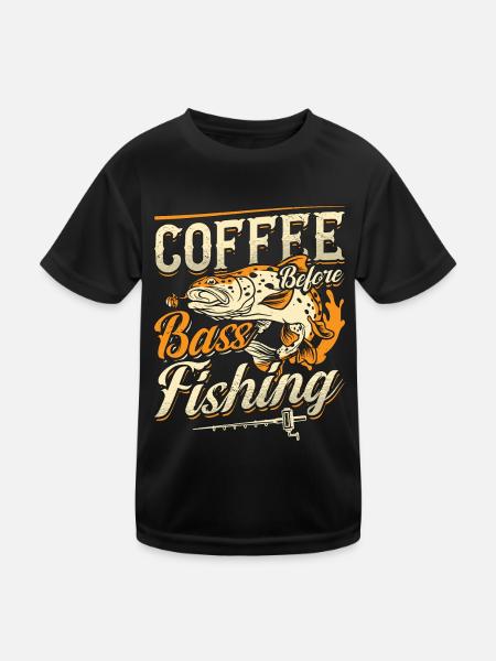 Bass Fisherman Coffee Largemouth Bass Coffee Lover - Kids Functional T-Shirt - black - Front