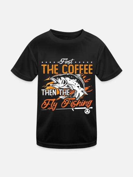 Pêche à la mouche d’abord Le café puis La chasse au poisson - T-shirt sport Enfant - noir - Devant