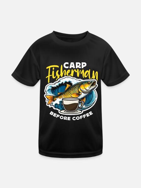 Pêcheur de carpe avant la pêche sportive amateur de café - T-shirt sport Enfant - noir - Devant
