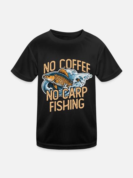 Pêcheur de carpes sans café Canne à pêche amateur de café - T-shirt sport Enfant - noir - Devant
