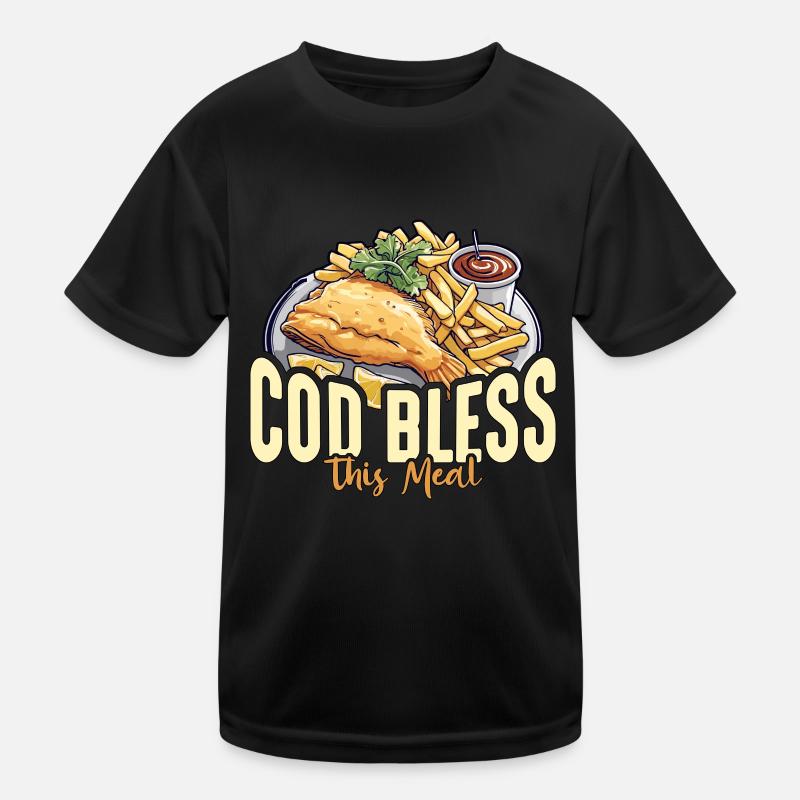 Fish And Chips Cod Bless This Meal British Food Kids Functional T-Shirt