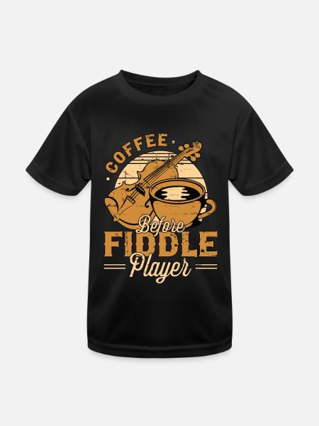 Fiddle Player Coffee Before Violinist Coffee Lover - Kids Functional T-Shirt - black - Front