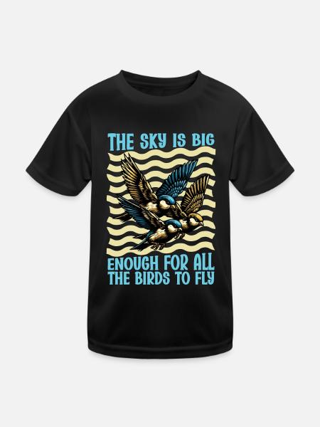 Bird Enthusiast The Sky Is Big Enough Ornithology - Kinder Funktions-T-Shirt - Schwarz - Vorne