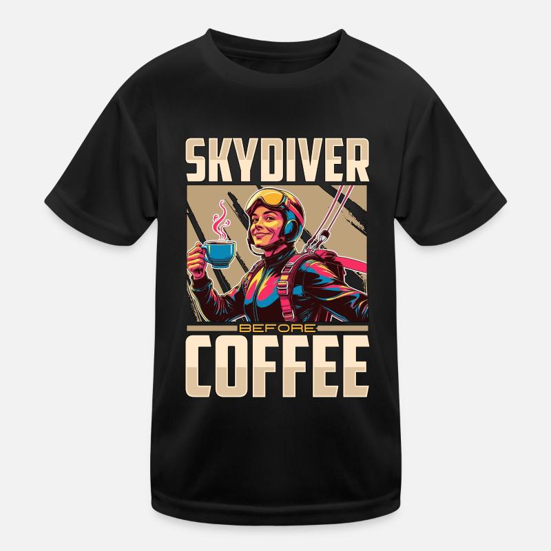 Skydiver Before Coffee Parachuting Coffee Lover Kids Functional T-Shirt