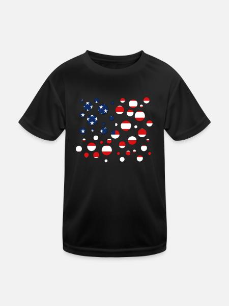 America Amerika - Kinder Funktions-T-Shirt - Schwarz - Vorne