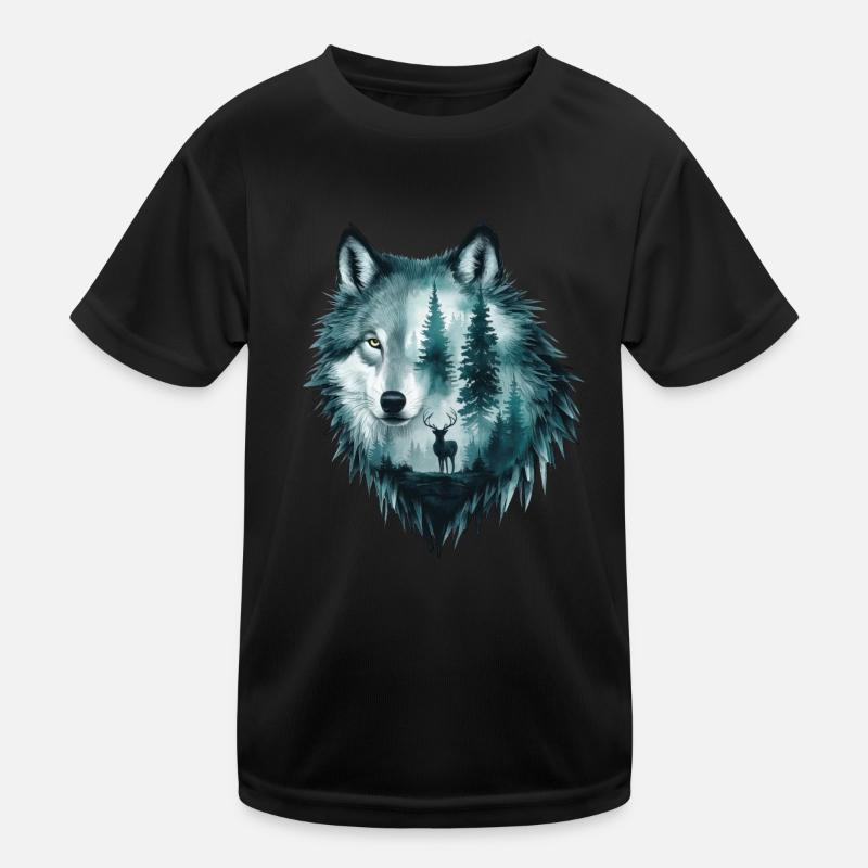 Wolfskopf Silhouette Design Kinder Funktions-T-Shirt