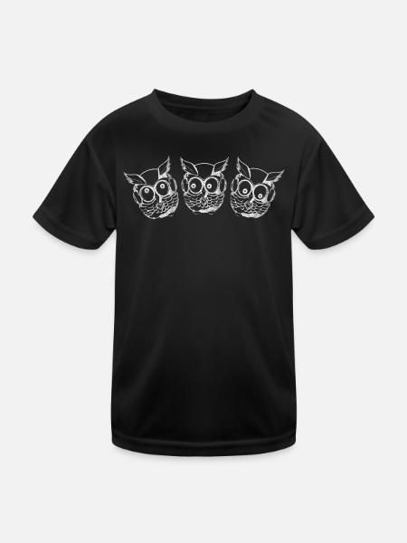 eulen weiß drei - Kinder Funktions-T-Shirt - Schwarz - Vorne