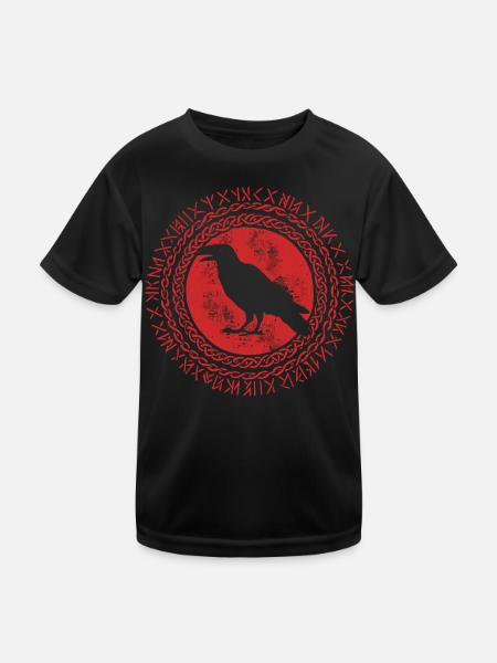 Wikinger, Nordisch, Rabe, keltisch, Krähe, Runenkreis - Kinder Funktions-T-Shirt - Schwarz - Vorne