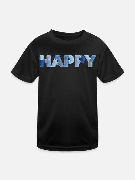 HAPPY Denim Patchwork neuer Trend - Kinder Funktions-T-Shirt - Schwarz - Vorne