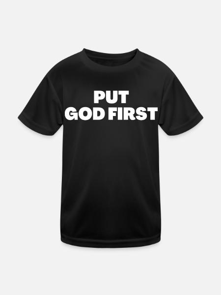 Setzen Sie Gott an die erste Stelle - Christliche Zitate - Kinder Funktions-T-Shirt - Schwarz - Vorne
