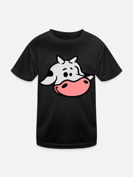 Süßes Kalb Kuh Gesicht - Kinder Funktions-T-Shirt - Schwarz - Vorne