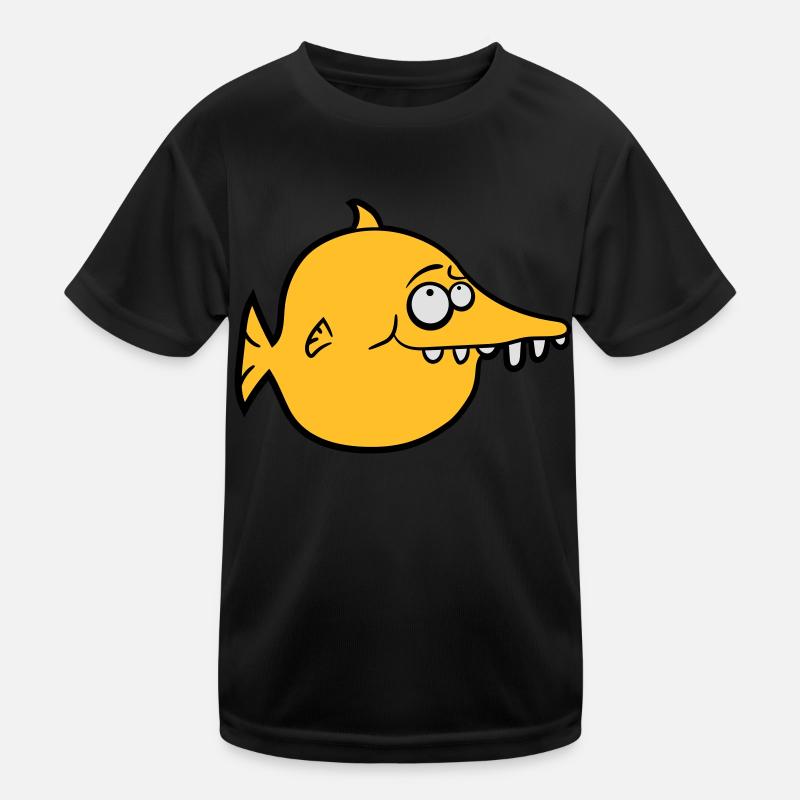 dicker runder witziger comic fisch - Kinder Funktions-T-Shirt - Schwarz