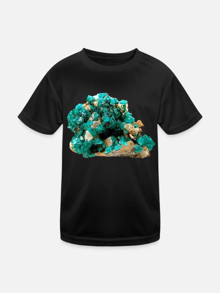 Dioptas Mineral Copper Emerald Silicate Crystal - Kids Functional T-Shirt - black - Front