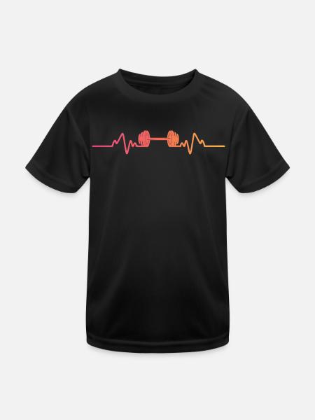 Gym Dumbbell Sunset Heartbeat Krafttraining - Kinder Funktions-T-Shirt - Schwarz - Vorne