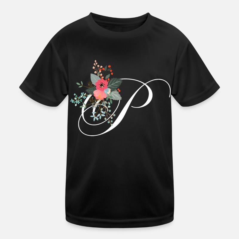 Buchstabe p blühte - Kinder Funktions-T-Shirt - Schwarz