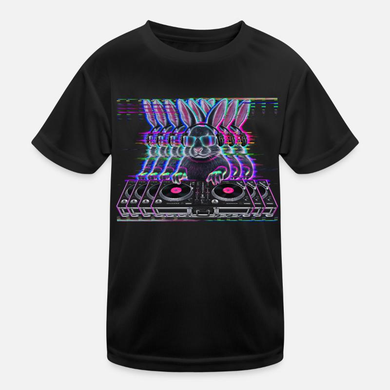 Cyberpunk Neon Beat DJ Rabbit Kids Functional T-Shirt