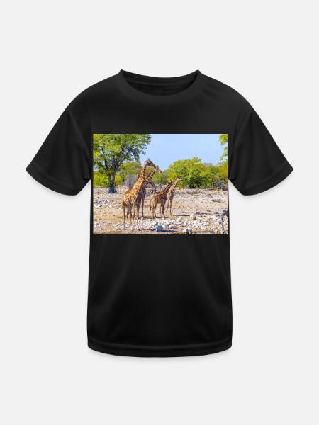 Giraffe und Landschaft im Etosha Nationalpark - Kinder Funktions-T-Shirt - Schwarz