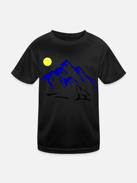 Wolf Full Moon - Kids Functional T-Shirt - black - Front