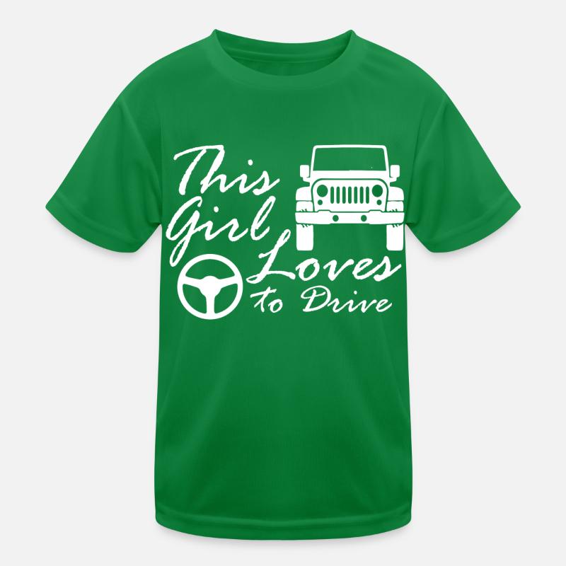 Frau mit Geländewagen Kinder Funktions-T-Shirt