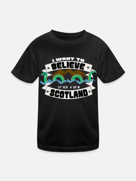 I want to Believe, das Nessie Scotland T-Shirt - Kinder Funktions-T-Shirt - Schwarz - Vorne