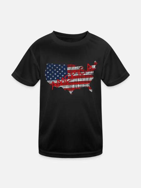 America - Kinder Funktions-T-Shirt - Schwarz - Vorne