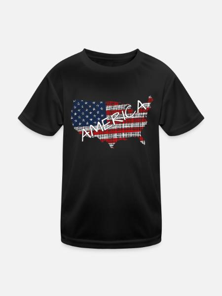 America USA - Kinder Funktions-T-Shirt - Schwarz - Vorne