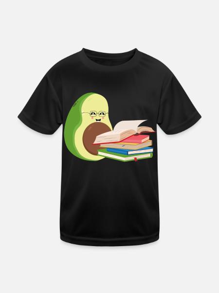 Lustige Avocado liest Bücher - Kinder Funktions-T-Shirt - Schwarz - Vorne