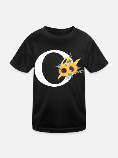 Sonnenblume Blumenbuchstabe O - Kinder Funktions-T-Shirt - Schwarz - Vorne