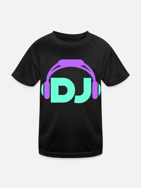DJ Kopfhörer Musik Party Feiern Text Schriftzug - Kinder Funktions-T-Shirt - Schwarz - Vorne