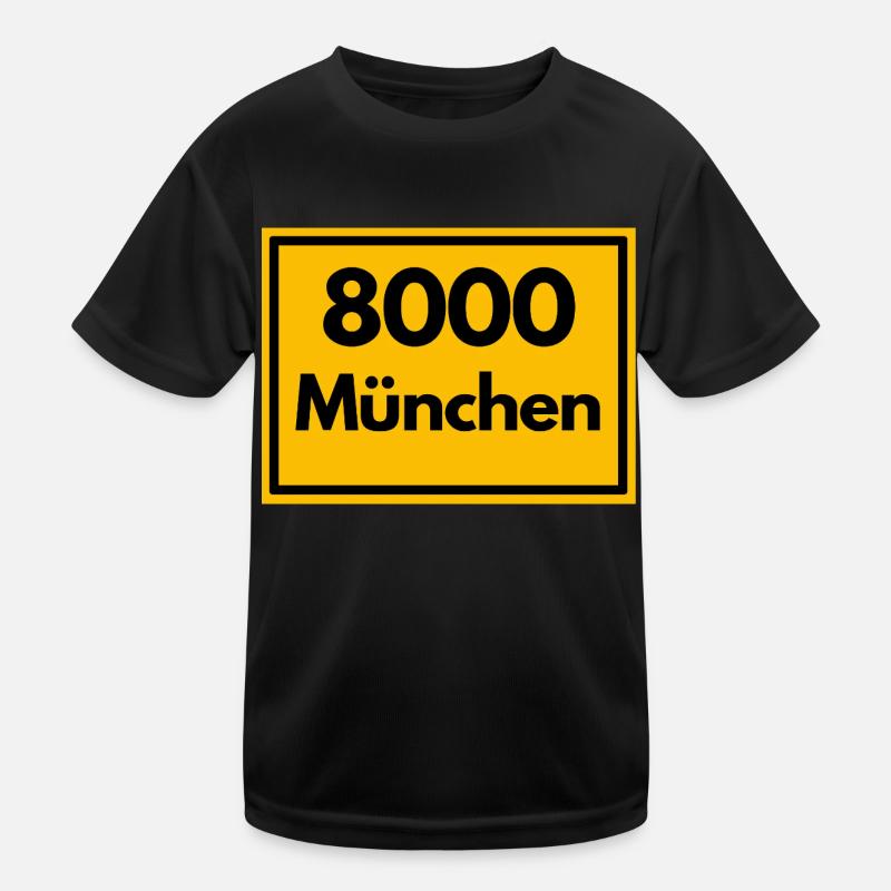 Place sign - then Retro urban Zip Code 8000 Munich Kids Functional T-Shirt