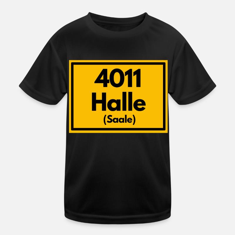 Place sign - then retro old zip code 4011 HALLE Kids Functional T-Shirt