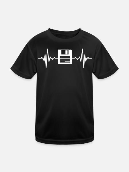 Diskette Herzschlag - Kinder Funktions-T-Shirt - Schwarz - Vorne