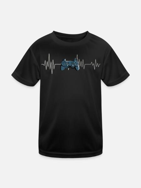 Gaming Controller Heartbeat Gamer T-Shirt - Kids Functional T-Shirt - black - Front
